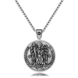 VENICEBEE Archangel St. Raphael Saint Medal Guardian Angel Protection Sacramental Christian Amulet Solid 925 Sterling Silver Pendant Necklace, 24" inch Box Chain, Black Velvet Pouch, Polishing Cloth, Fine Jewelry Gift Box, Médaillon Saint Raphaël
