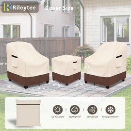 Patio Furniture Set Covers 3 Piece,600D Heavy Duty 100% Waterproof 3 Pcs Outdoor coffee table cover and Chair Set Cover,outdoor furniture Chair Covers 2 Pack with 1 Patio Side Table Cover(Beige)