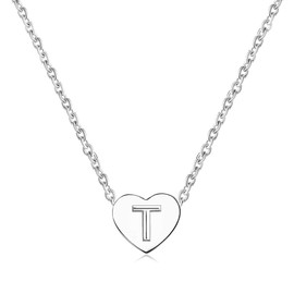 SBI Jewelry Classic Women T Silver Heart Bead Initial Necklace Name Friendship Grandma Girlfriend Aunt Mum Friends Anniversary Birthday