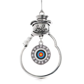 Inspired Silver - Archery Bullseye - Silver Christmas Ornament - Circle Charm Christmas Tree Ornament with Cubic Zirconia - Snowman Hanging Decoration