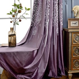 VOGOL Velvet Blackout Curtains 84 Inches Long, Room Darkening Grommet Curtain, White Trees Embroidered Drapes for Bedroom, Living Room, 2 Panels, W52 x L84