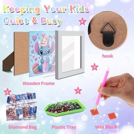 ZephyrHome 5D Diamond Painting Children with Frame, DIY Stitch Diamond Painting Set, Painting by Numbers Diamond Painting Girls Adults, Pictures Arts Craft for Home Wall Decor Cartoon Mosaic Making