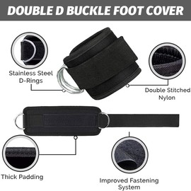 Pack of 2 Foot Loops, Cable Pulls with D-Rings, Ankle Straps, Foot Cuffs Cable Pull for Men and Women, Leg Extenders, Foot Straps for Fitness Training, Foot Cuffs Cable Pull