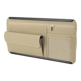 HEROFFIX Car Sunglasses Case Universal Car Visor Eyeglasses Holder Storage Box PU Leather,ABS Beige 31x16.5cm 1 Pcs