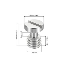 PATIKIL 3/8"-16 Thread 16mm Length Camera Quick Release Screw Tripod Screw, 4 Pack Stainless Steel Flat Slot Screws for DSLR Camera Rig Accessories, Silver