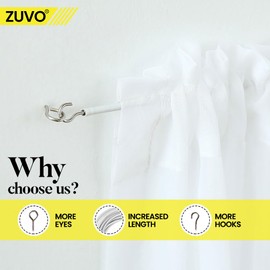 Zuvo Net Curtain Wire with Hooks and Eyes - 3 m Extra Strong Curtain Wire with 4 Hooks and Eyes - Perfect Curtain Wire Kit, White