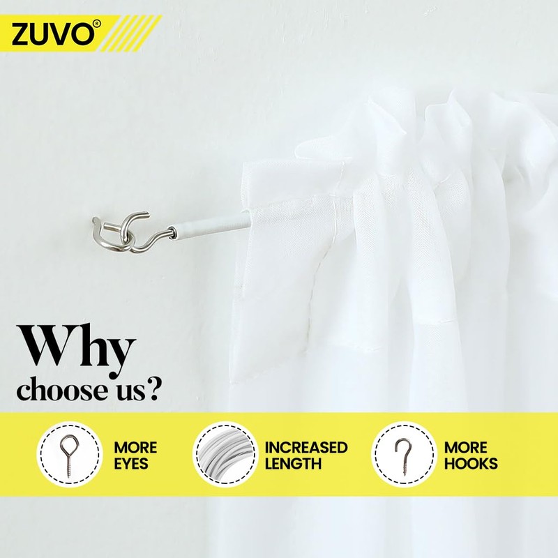 Zuvo Net Curtain Wire with Hooks and Eyes - 3