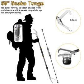 Gzlozak Snake Tongs Heavy Duty, 68" Snake Catcher Grabber for Rattlesnake Professional Safe Handling Snake Long Reach Grabber Wide Jaw Handling Tool with Lock Non Slip Foam Handle Sturdy Metal Tubes