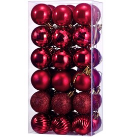 Hicarer 36 Pieces Christmas Ball Ornaments Christmas Decorations Tree Balls for Tree Ornaments Holiday Wedding Party Decoration Hooks 1.57 Inch (Burgundy)