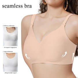 Wirefree Plus Size Bras for Women, Seamless Full Support Wireless Comfort for Large Cup, No Underwire, Everyday T-Shirt Bra Nude