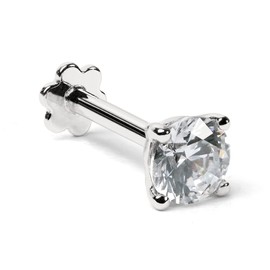 Demira 14K White Gold Lip Labret Monroe Ring Targus Pin Nose Stud with Cubic Zirconia Solitaire; Internally Threaded Screw Post, 4.1MM, Sterling Silver, cubic zirconia