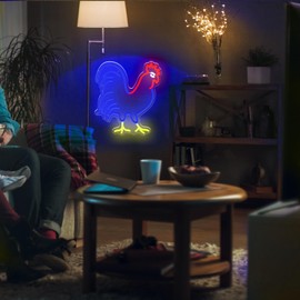 Goneons Rooster Neon Sign Chicken Neon Sign for Wall Decor, Red Blue Rooster LED Neon Light with USB Powered, Dimmable Animal Neon Light Signs for Man Cave,Bedroom,Party,Pub,Club,Brithday Party Decor