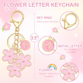Cute Keychain Pink Flower Initial Letter Keychains for Women Flower Bag Charms Cute Letter Keyring for Handbag Backpack Purse Aesthetic Kawaii Keychain Accessories Funny Initial Keychains Charm-Pink L