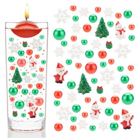 BENECREAT 149 PCS Christmas Vase Filler Pearls, Candle Filler, Father Christmas and Snowman Decorations, Resin Cabochon Snowflakes for Christmas Party Wedding Festive Decoration