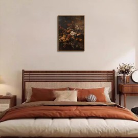 Djmwtb Vintage Framed Wall Art Dark Floral Canvas Wall Art Prints Moody Botanical Painting Flower Pictures Wall Decor Artwork for Living Room Bedroom Bathroom Office 8x10in