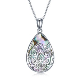 CVRAVO Mandala Necklace 925 Sterling Silver Mandala Abalone Shell Pendant Necklace Vintage Necklace Jewelry Gifts for Women