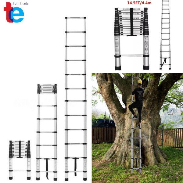 turitrade 4.4M 14.5FT Telescopic Extension Aluminum Step Ladder Folding Multi