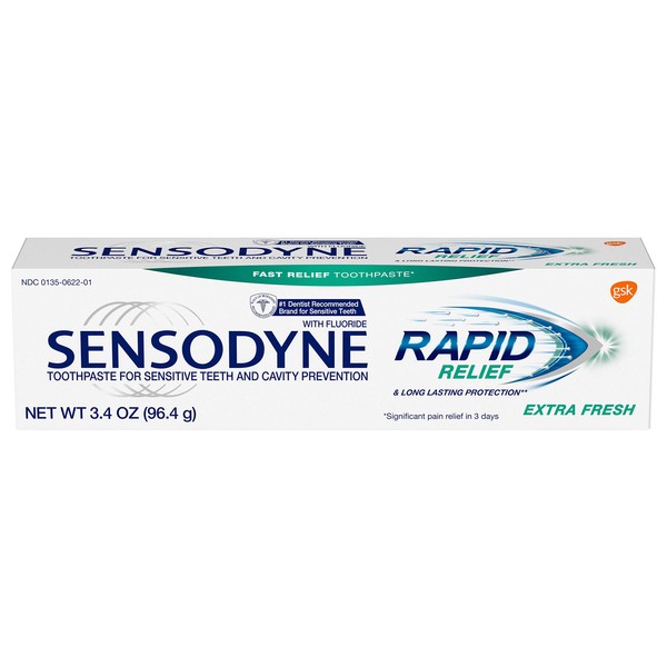 Sensodyne Rapid Relief Sensitive Toothpaste, Cavity Prevention and Sensitive Teeth Treatment - 3.4 Ounces (Pack of 2)