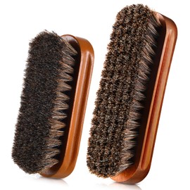 2 Pcs Horsehair Shine Shoes Brush Kit Polish Dauber Applicators Cleaning Leather Shoes Boots Care Brushes Suede Cleaner Brush(Brown Concaved Brush)