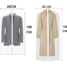 Garment Bags, 12 Pack Set 60 x 100cm / 60 x 120cm Breathable Suit Bag Covers with Zip, PEVA Clothes Cover Bags Coat Garment Bags Waterproof Moth Proof Dress Cover Bags for Wardrobe Storage and Travel