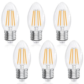 GvvooHome LED Candelabra Bulbs B10, E26 Base, 2700K Soft White, 6W Equal to 60W, 600LM, Clear Glass Candle Shape Bulbs for Chandelier Light Fixture, Non-Dimmable, 6 Pack
