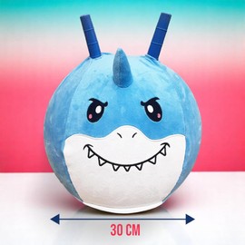 MIJOMA Skippy Ball 30 cm - Bouncy Ball with Animal Face & Plush Cover - Hopper Ball for Children - Inflatable - Soft & Durable (Shark - Blue)