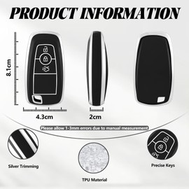 TOOMUME Car Key Cover TPU, Car Key Case Fit for Ford Ranger Raptor Mondeo Mustang Edge Ecosport Custom Kuga Fiesta Focus Transit S-Max, Protective Key Fob Cover Key Fob Case - Smart Key
