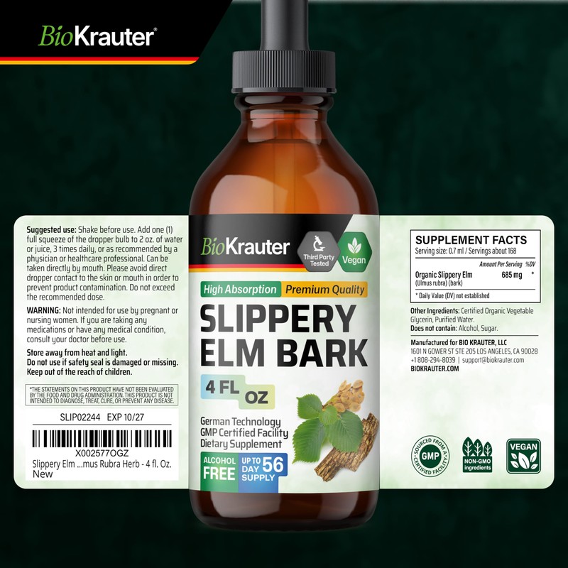 BIO KRAUTER Slippery Elm Bark Tincture - Pure Slippery Elm