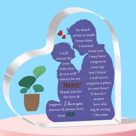 QMVMV Dad Gifts from Son Heart-Shaped Acrylic Plaque Gifts for Dad Christmas Birthday Father's Day Gift for Father Daddy