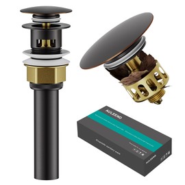 AULEEND Bathroom Sink Drain with Strainer Basket and Pop-Up Drain Stopper Set (Oil Rubbed Bronze, with Overflow)