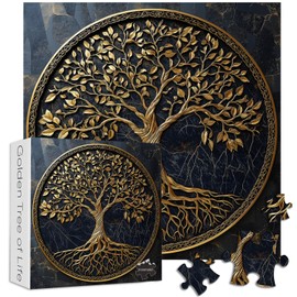 Tree of Life Jigsaw Puzzles 1000 Pieces for Adults, PICKFORU Gradient Tree Puzzle Black Gold, Challenging Spring Nature Plant Theme as Wall Decor
