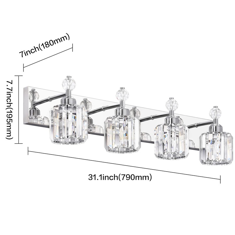 PRESDE 4-Light Crystal Bathroom Lights Fixtures Chrom Modern Wall Lighting