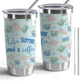 CWEGSJ Sloth Gift Sloth Lovers 20oz Stainless Steel Vacuum Insulated Tumbler with Lid and Straw Animal Lovers Gifts Sloths Gifts for Women Girls (Feelin Slothee)