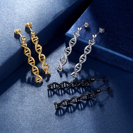 Beautlace DNA Double Helix Chemistry Science Molecule Biology Earrings Black Gun Plated DNA Dangle Earring Jewelry for Women and Girls KE0011K
