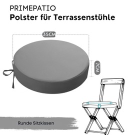 PRIMEPATIO Round Outdoor Chair Cushions, Set of 2, Waterproof Outdoor Seat Cushions, Colourfast Patio Chair Cushions with Ties, Patio Furniture, 35 x 35 cm, Grey