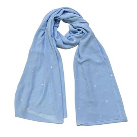 Lina & Lily Sparkle Rhinestones Women's Chiffon Scarf Shawl Head Wrap Hijab Sheer Lightweight (Baby Blue)