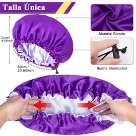2 PCS Gorros Rizadores de Raso,Viene con 2 PCS Diademas de Satén,Hebillas de Ajuste Elásticas,Gorro de Dormir Cómodo y Reutilizable,Adecuado para Cabello Rizado y Largo,Negro y Morado