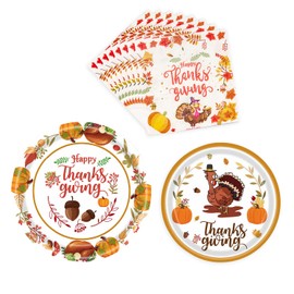 hhdatc Thanksgiving Plates And Napkins Sets，Fall Party Turkey Maple Leaf Supplies Thanksgiving Decorations Disposable Dinnerware Set For 16 Guests