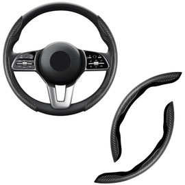UREHEPO - Funda de fibra de carbono para volante de coche, piel de microfibra antideslizante y transpirable, accesorios universales para volante, color negro