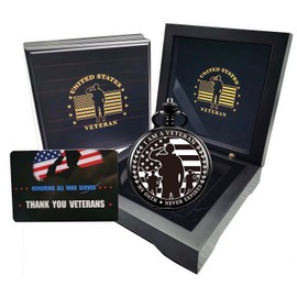 DerMacht Gifts for Veterans, Pocket Watch for Veterans with Military Badge Luxury Wooden Box, Best Veterans Day Gifts Style2