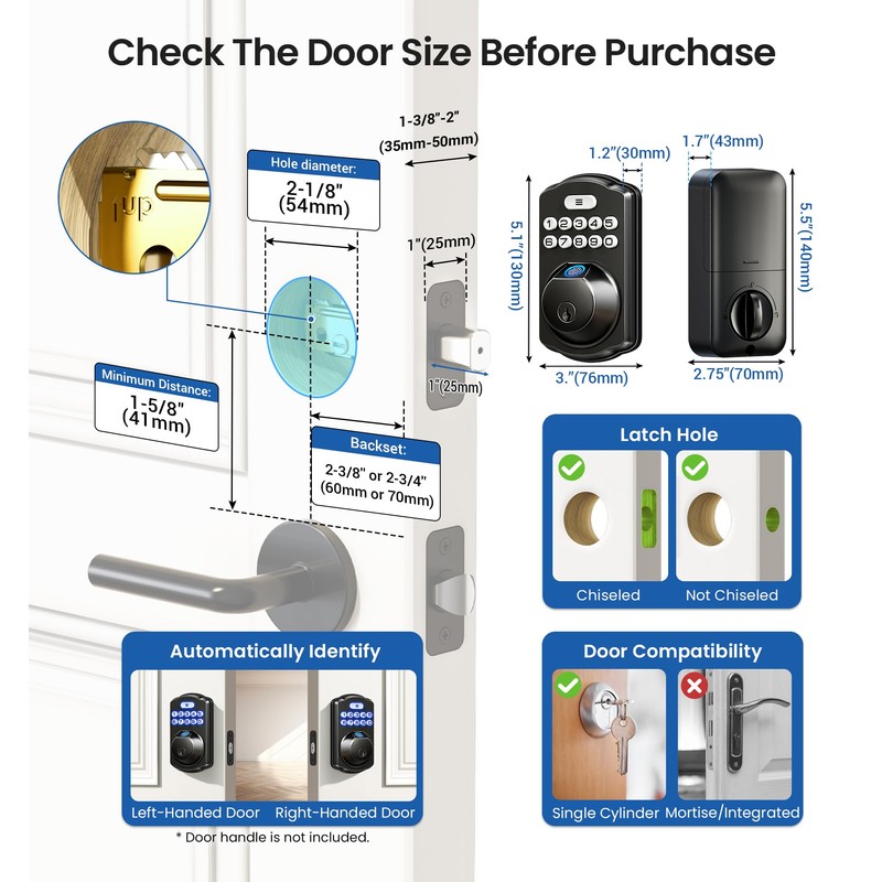 Veise Fingerprint Door Lock, Keyless Entry, Auto Lock, Electronic Keypad