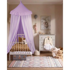 Large Bed Canopy with Star Lights, Double Layer Canopy for Bed, Princess Play Tent for Girls Room, Breathable Canopy Bed Curtain for Children Reading Nook, Machine Washable Canopy, 40''x106'', Purple
