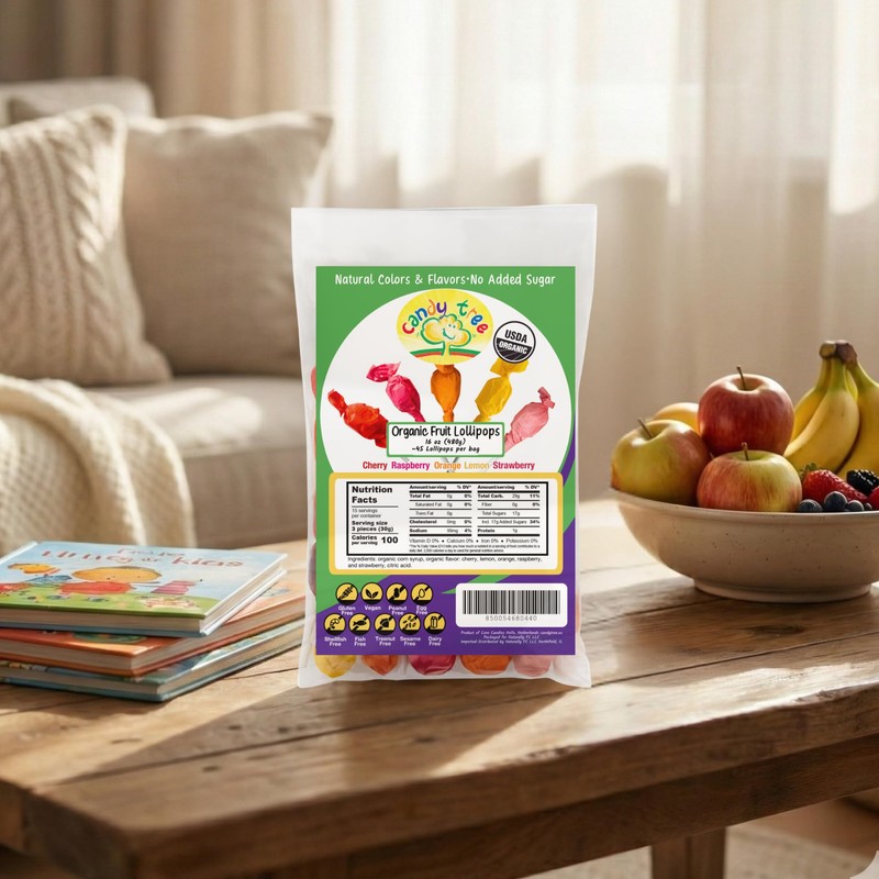 Candy Tree Organic Lollipops Assorted Flavors | No Added Sugar,