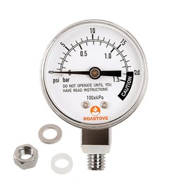 Roastove Stainless Steel Pressure Cooker Gauge, Pressure Canner Gauge, Steam Pressure Gauge, 2" Dial, Lower Mount, Including Gasket, Washer and Nut