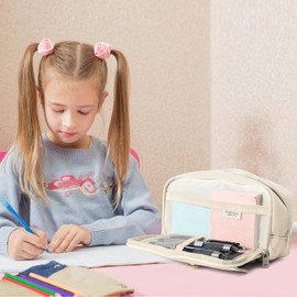 SYCYKA Estuche para Lápices de Gran Capacidad con 4 Compartimentos, Lapiceras Organizadoras Aesthetic, Estuche para Lapices Niña, Estuches para Escolar, Oficina, Trabajo (Blanquecino)