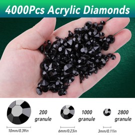 Diamond Decoration, Pack of 4000 Confetti Wedding Diamonds (3 mm, 6 mm, 10 mm), Acrylic Diamond Crystals for Wedding Table Decoration, Vase Filler and DIY Decoration (Black)