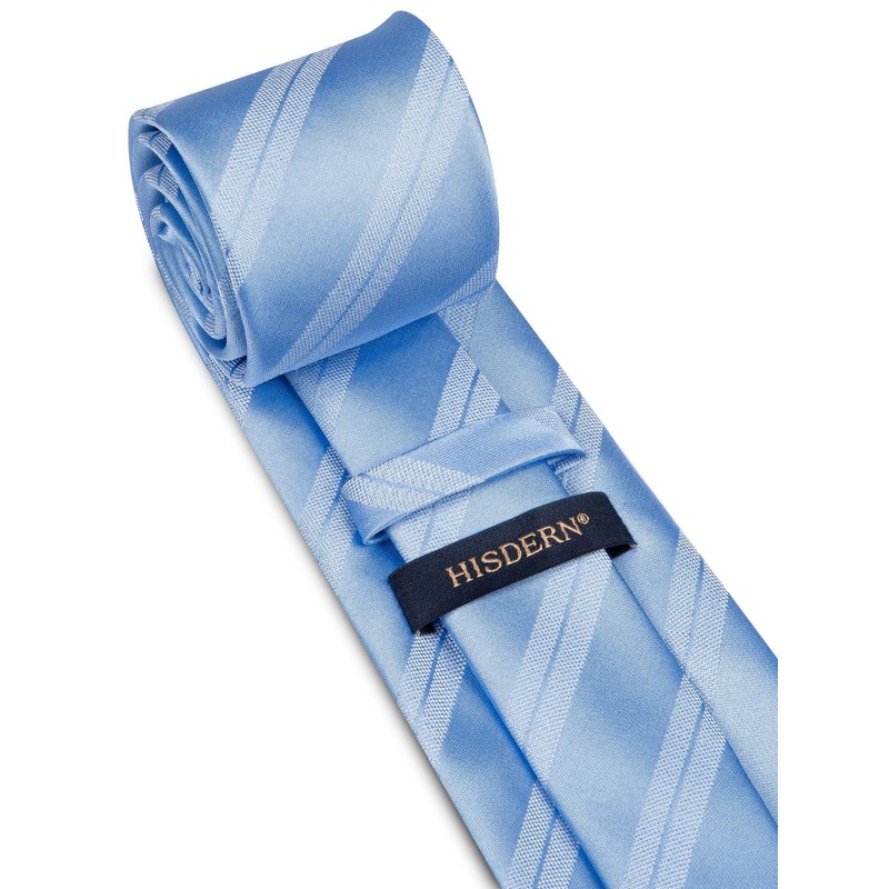 HISDERN Mens Sky Blue Plaid Tie and Pocket Square Set
