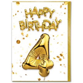 Brainbox Candy - 4th Birthday Card - Age 4 - Beautiful White Gold Foil Effect Age Card - Birthday Cards For Boys Girls Children - Kids Age Cards