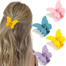 ATODEN Butterfly Hair Clips 4 Pcs Hair Claw Clips for Women 2.6'' Cute Hair Clips for Girls Nonslip Strong Grips Matte Hair Claws Hair Accessories Hair Clamps Jaw Clips for Thin and Medium Hair