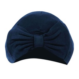 Soft Touch Baby Infant Girls Turban Hat with Bow Newborn Baby Cap 100% Cotton 0-6 Months H13 (Navy)